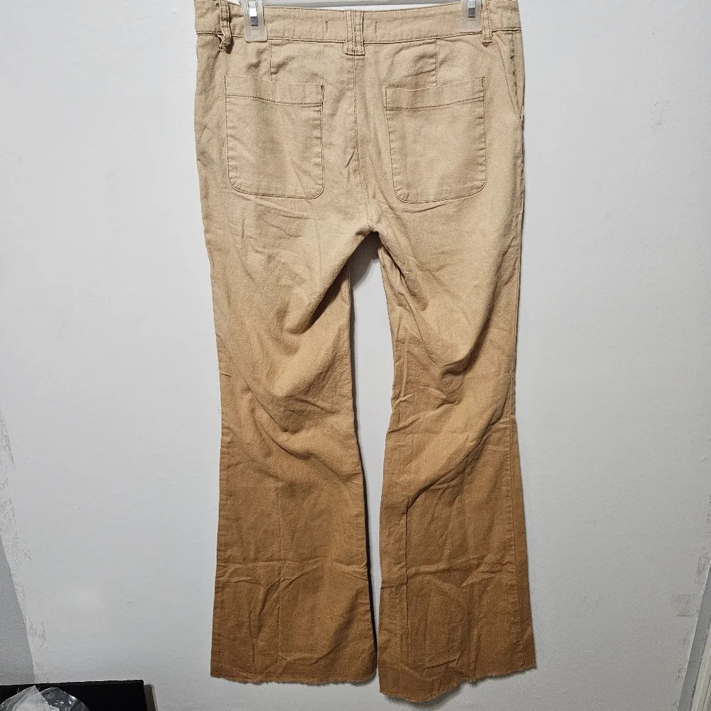 Free People Flared Linen Blend Womens Pants Two Toned Tan Combo Size 4 B13 - Picture 3 of 10